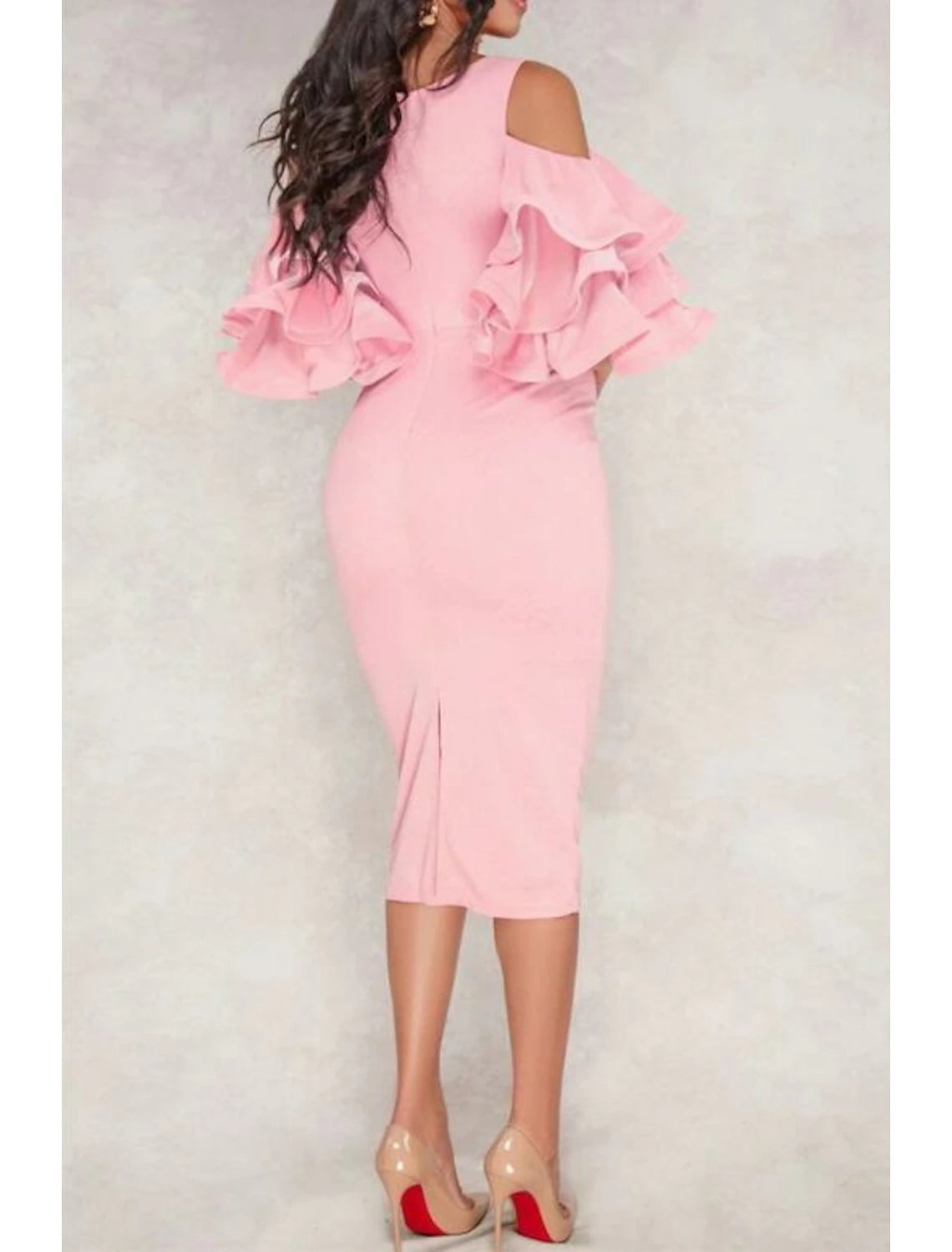 Wholesale Sheath / Column Cocktail Dresses Sexy Dress Valentine's Day Wedding Guest Tea Length Half Sleeve V Neck Polyester with Ruffles